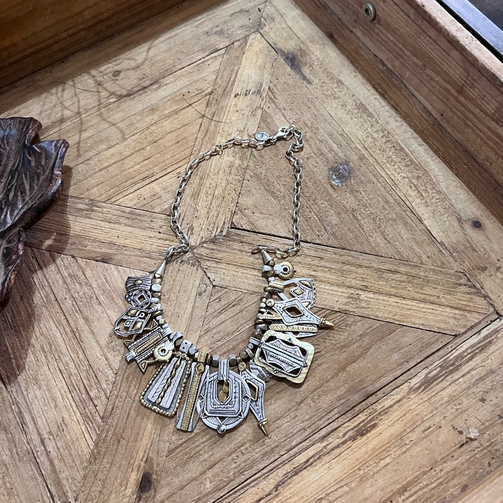 SILPADA Indigenous Impressions Tribal Sterling Silver brass HEAVY Necklace N3239 - Picture 7 of 9